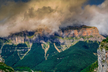 Ordesa y Monte Perdido National Park, in the Spanish Pyrenees with spectacular rivers and waterfalls, mountains and beech and fir forests