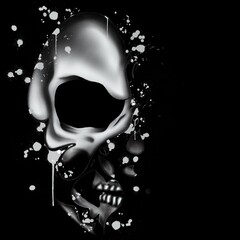 white skull on black background