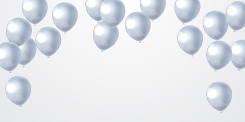 Happy Birthday balloons White celebration background with confetti.