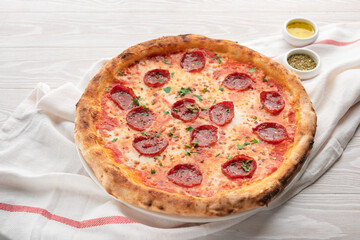 pizza with salami and cheese