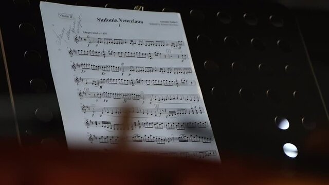 page of a music book before a performance in the theater