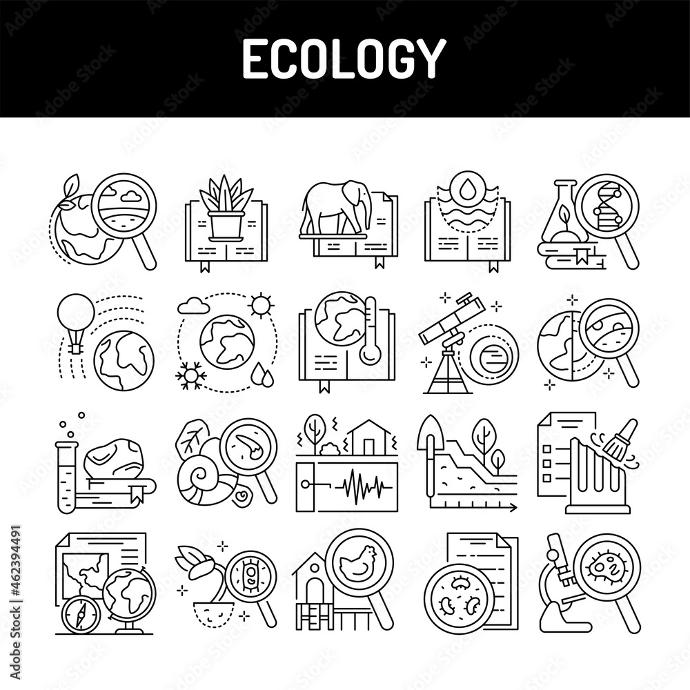 Poster ecology line icons set. isolated vector element.