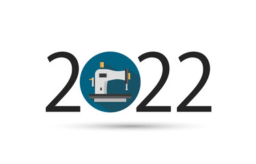 Happy new year 2022. Year 2022 with sewing machine icon
