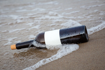 a message in a bottle washed ashore by a wave