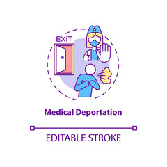 Medical deportation concept icon. Forced resettlement from contaminated area. Global pandemic. Deportation abstract idea thin line illustration. Vector isolated outline color drawing. Editable stroke