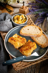 Pieces of fried cod fillet.