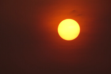 close up beautiful image orange sun set in the evening.