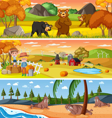 Obraz na płótnie Canvas Different nature landscape at daytime scene with cartoon character