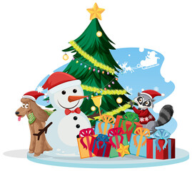 Santa Claus with Snowman and Christmas tree