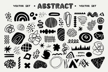 Vector hand drawn set with decorative elements, abstract doodles. Collection on the theme of abstraction