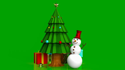  Christmas tree and snow man for celebration or holiday concept  3d rendering