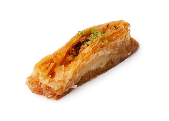 Close up of Turkish dessert baklava isolated on white