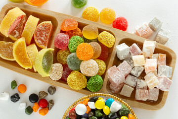 Various Turkish Delight. Chocolate candies.