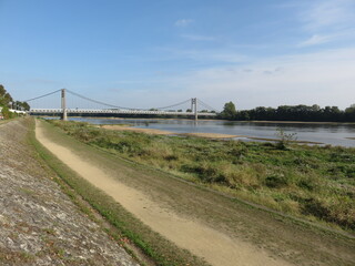 Fototapeta premium Pont d' Ancenis, Loire-Atlantique, Pays de la Loire, France, Bords de Loire, La Loire à vélo
