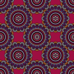 Abstract seamless mandala background. Texture in red and violet colors. Oriental pattern for design, fashion print, scrapbooking