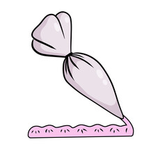 Pastry bag. Piping Cream Cake. Outline Icing bag. Cartoon illustration