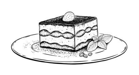 Vector illustration of Tiramisu on plate © Sonya illustration