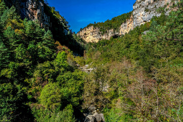 Ordesa y Monte Perdido National Park, in the Spanish Pyrenees with spectacular rivers and waterfalls, mountains and beech and fir forests