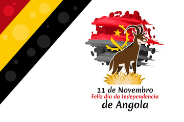 Translation: November 11, Happy Independence day of Angola. vector illustration. Suitable for greeting card, poster and banner.