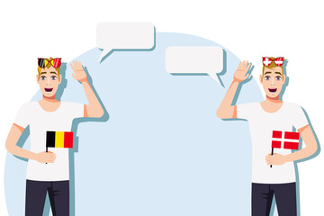 Vector illustration of people speaking the languages of Belgium and Denmark. Illustration of translation, transcription and dialogue between Belgium and Denmark.