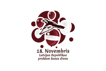 Translation: November 18, Proclamation Day of the Republic of Latvia. Independence day of Latvia vector illustration. Suitable for greeting card, poster and banner.