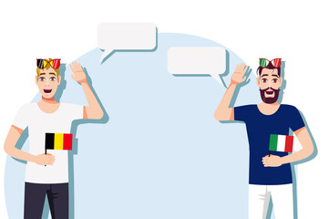 The concept of international communication, sports, education, business between Belgium and Italy. Men with Belgian and Italian  flags. Vector illustration.