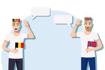 Men with Belgian and Norwegian flags. The concept of international communication, education, sports, travel, business. Dialogue between Belgium and Norway. Vector illustration.