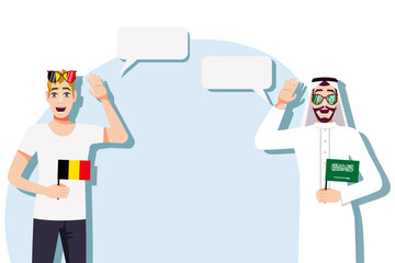 Men with Belgian and Saudi flags. Background for the text. Communication between native speakers of the language. Vector illustration.