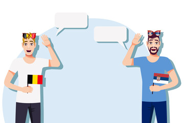 Men with Belgian and Serbian flags. Background for text. Communication between native speakers of Belgium and Serbia. Vector illustration.