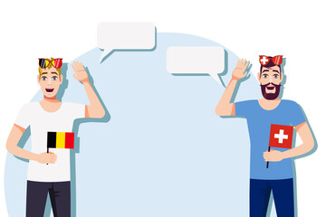Men with Belgian and Swiss flags. The concept of international communication, education, sports, travel, business. Dialogue between Belgium and Switzerland. Vector illustration.