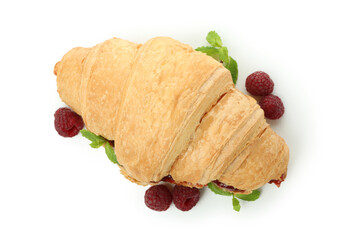 Croissant with raspberry jam, isolated on white background