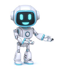 Cute blue robot welcoming gesture 3D