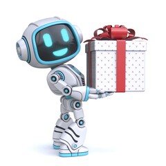 Cute blue robot holding gift box 3D