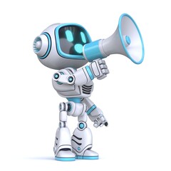 Cute blue robot with megaphone 3D