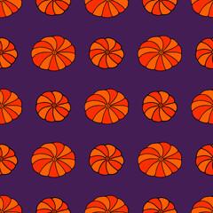 Bright seamless illustration with pumpkins. Halloween. Vector drawing.