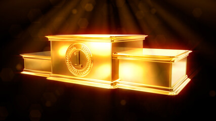 golden metal winners pedestal on dark backdrop, isolated - object 3D illustration