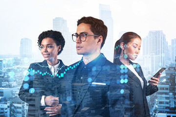 Group of business colleagues in suits as a part of multinational corporate team working on...