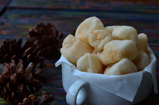 cimol or food made from cassava flour or tapioca flour, traditional food from indonesia, sundanese food, selective focus
