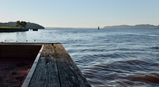 Beautiful view of a Hudson River gleaming under the blue sky in Verplanck