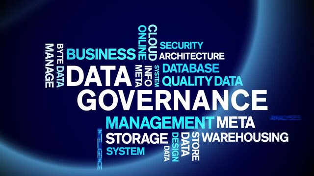 4k Data Governance Animated Tag Word Cloud;Text Design big data Animation typography seamless loop.
