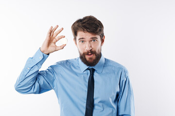 Cheerful business man in a shirt with a tie cryptocurrency Bitcoin investment finance