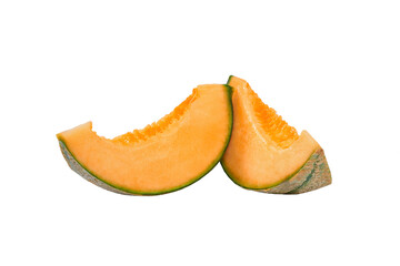 Set cantaloupe melon slices isolated on white background.