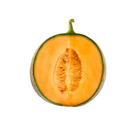 Half of cantaloupe melon isolated on the white background.