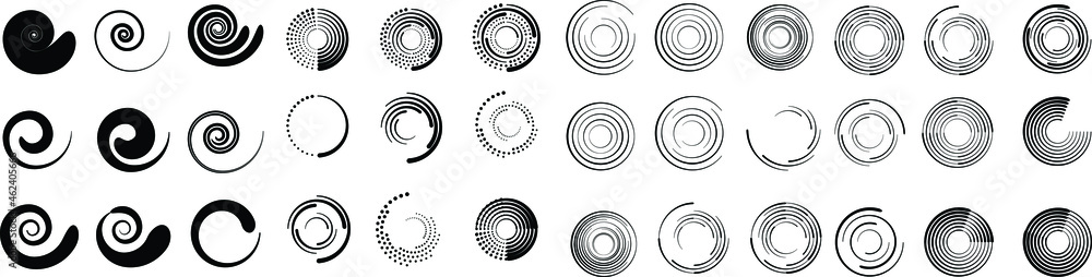 Poster mega set of lines in circle form . spiral vector illustration .big collection of round logos . desig