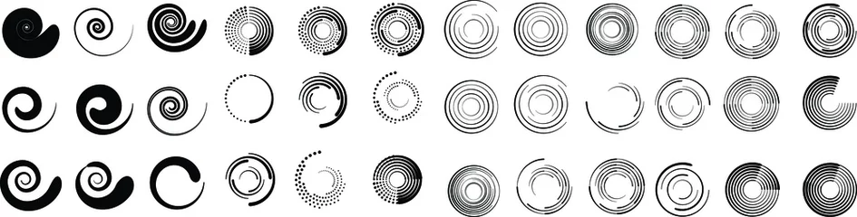  Mega set of lines in Circle Form . Spiral Vector Illustration .Big collection of round Logos . Design element . Abstract Geometric circular shapes .Rotating radial lines collection. Concentric circles © miloje