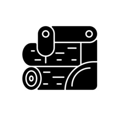 Wood processing black glyph icon. Timber framing machine. Advanced automation in woodworking industry. Furniture manufacturing equipment. Silhouette symbol on white space. Vector isolated illustration