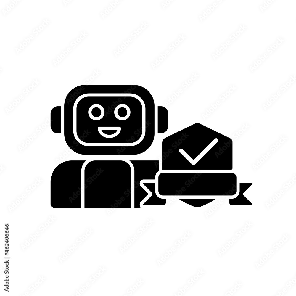 Aufkleber security robot black glyph icon. detecting potential intruder. automated machine for street patrolli