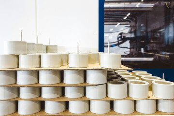 Industrial production of parts and fittings in a factory. Close-up of a product