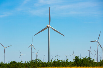 Image of wind power plants at fields near the town of La Muela, Spain