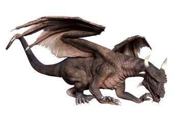3D Rendering Fairy Tale Dragon on White